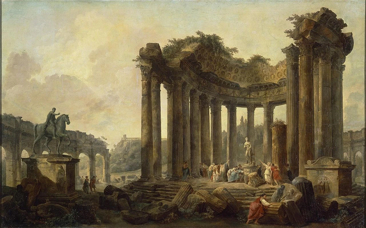 Paesaggio con le rovine del Tempio Rotondo, con una statua di Venere e un monumento a Marco Aurelio - Hermitage
